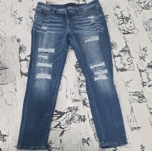 Buckle Distressed Skinny Jeans in Blue